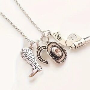 Antiqued Silver or  Rustic Bronze Western Charm Necklace